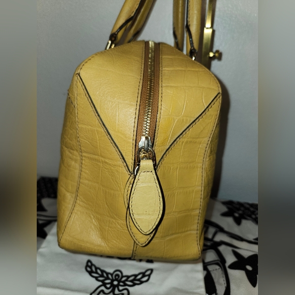 MCM Mustard Satchel with Blue Scarf Accent - Picture 8 of 13